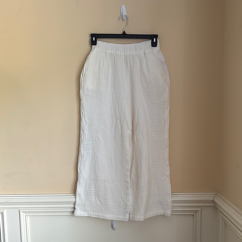 Billabong 100% Cotton Lightweight White Gauze Wide-Leg Pants Size Medium